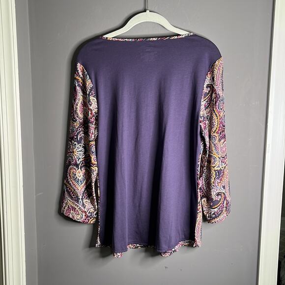 Van Heusen Purple Paisley Print Half Sleeves Top Size Small - Picture 6 of 8